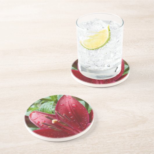 つぼみを持つ赤いアジアのユリ コースター (側面)