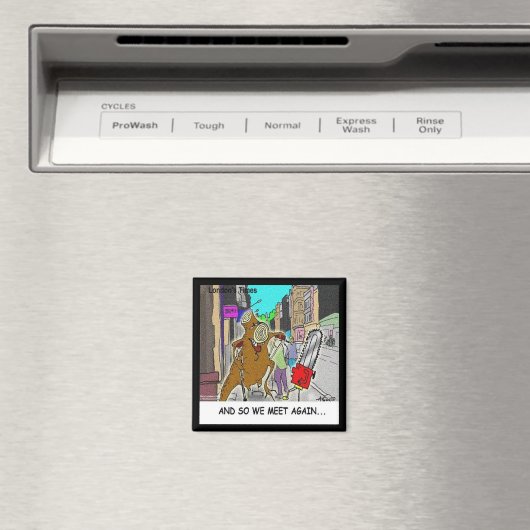 つまずいた：チェーンソー対ツリーおもしろい漫画 マグネット (インサイチュ (食洗機))