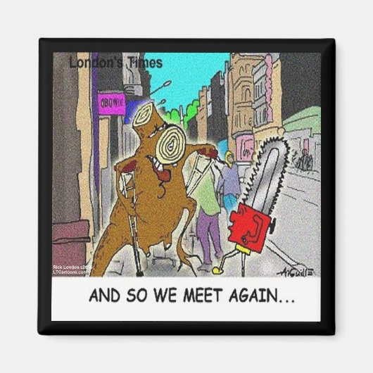 つまずいた:チェーンソー対ツリーおもしろい漫画 マグネット (正面)