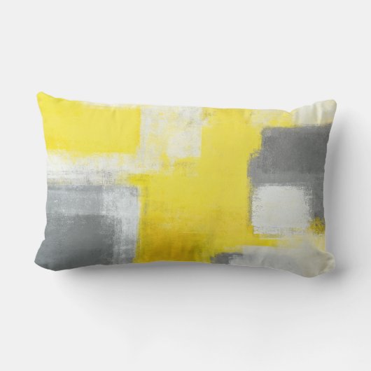 「つまずいた」灰色および黄色の抽象美術 ランバークッション (裏面)