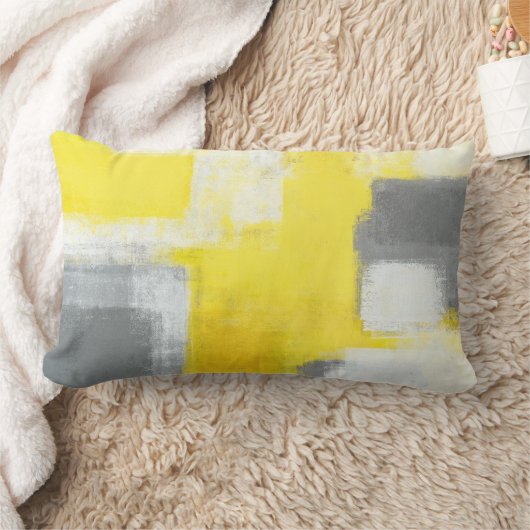 「つまずいた」灰色および黄色の抽象美術 ランバークッション (ブランケット)
