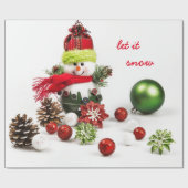 つまらないものおよびマツ円錐形の包装紙が付いている雪だるま ラッピングペーパー (フラット)