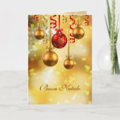 つまらないものおよびリボンが付いているイタリアンなクリスマスカード シーズンカード (正面)