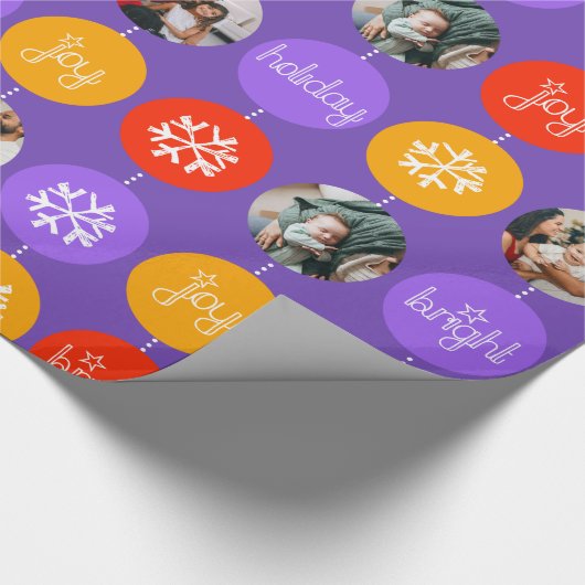 つまらないもの紫色のオレンジパターンクリスマスの写真 ラッピングペーパー (角)