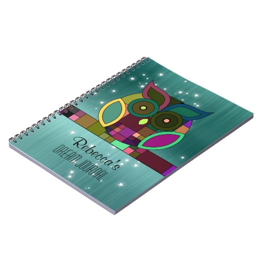 つやアステカき金属のティール(緑がかった色)にフェイクトライバルフクロウ ノートブック (左側)