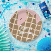 つや消しアイスクリームケーキ誕生日ワッフルピンク ペーパープレート (パーティー)