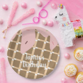 つや消しアイスクリームケーキ誕生日ワッフルピンク ペーパープレート (パーティー)