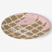 つや消しアイスクリームケーキ誕生日ワッフルピンク ペーパープレート (アングル)