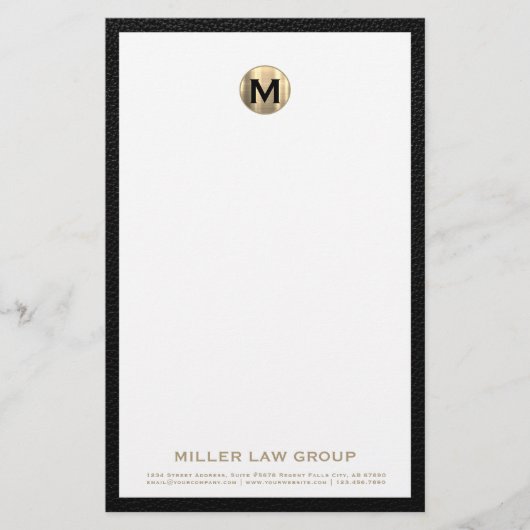 つや消しエレガント金ゴールドモノグラム文房具 便箋 (正面)