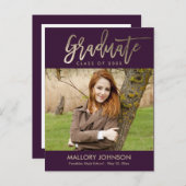 つや消しグライマー編集可能カラー卒業はがき インビテーションポストカード (正面/裏面)