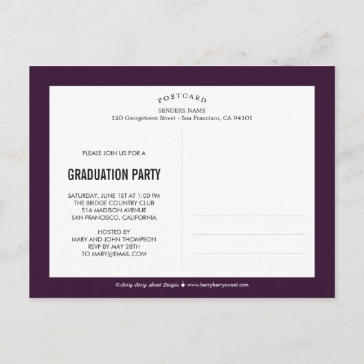 つや消しグライマー編集可能カラー卒業はがき インビテーションポストカード (裏面)