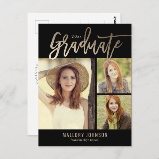 つや消しグライマー編集可能カラー卒業はがき ポストカード (正面/裏面)