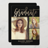 つや消しグライマー編集可能カラー卒業カード 招待状 (正面/裏面)