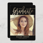 つや消しグライマー編集可能カラー卒業カード 招待状 (正面/裏面)