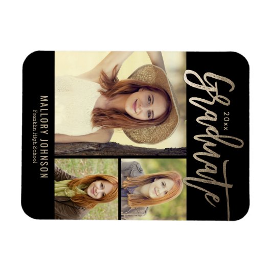 つや消しグライマー編集可能カラー卒業マグネット マグネット (横)