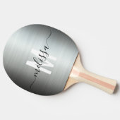 つや消しシルバーメタルモノグラム手書きスクリプト 卓球ラケット (横)