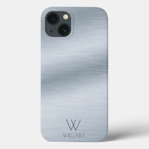 つや消しシルバールックパーソナライズされたモノグラム iPhone 13ケース