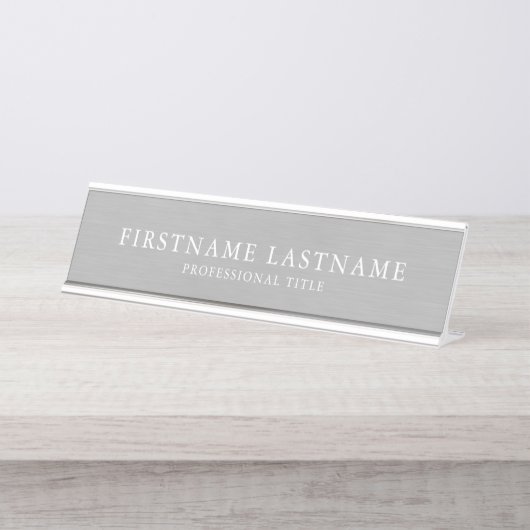 つや消しシルバー伝統的の名前タイトル デスクネームプレート (正面)