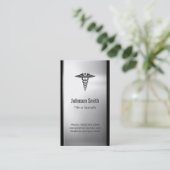 つや消しステンレス鋼メタル – 医療記号 名刺 (スタンド正面)