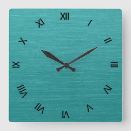 つや消しティール（緑がかった色）メタルルックkash001ローマ数字 スクエア壁時計