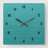 つや消しティール（緑がかった色）メタルルックkash001黒い数字 スクエア壁時計 (正面)