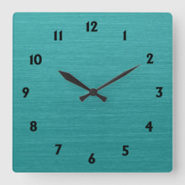 つや消しティール（緑がかった色）メタルルックkash001黒い数字 スクエア壁時計
