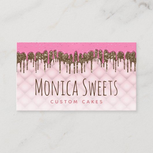 つや消しドリップおもしろいスクリプトケーキとスイーツベーカリー 名刺 (正面)