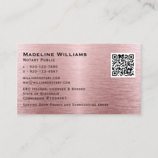 つや消しメタルバラ金ゴールドクイルQRモバイル公証人 名刺 (裏面)