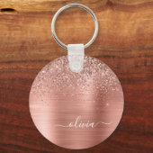 つや消しメタルバラ金ゴールドピンクグリッターモノグラム キーホルダー (正面)