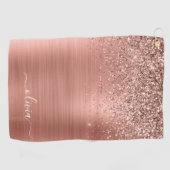 つや消しメタルバラ金ゴールドピンクグリッターモノグラム ゴルフタオル (横)