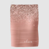 つや消しメタルバラ金ゴールドピンクグリッターモノグラム ゴルフタオル (正面)
