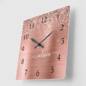 つや消しメタルバラ金ゴールドピンクグリッターモノグラム スクエア壁時計 (傾斜)