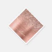 つや消しメタルバラ金ゴールドピンクグリッターモノグラム スタンダードカクテルナプキン (角)