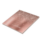 つや消しメタルバラ金ゴールドピンクグリッターモノグラム タイル (側面)