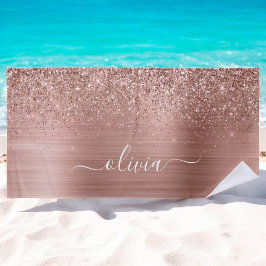 つや消しメタルバラ金ゴールドピンクグリッターモノグラム ビーチタオル