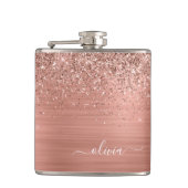 つや消しメタルバラ金ゴールドピンクグリッターモノグラム フラスク (正面)