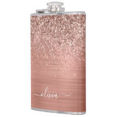 つや消しメタルバラ金ゴールドピンクグリッターモノグラム フラスク (左)