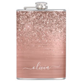 つや消しメタルバラ金ゴールドピンクグリッターモノグラム フラスク (正面)