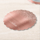 つや消しメタルバラ金ゴールドピンクグリッターモノグラム ペーパーコースター (アングル)