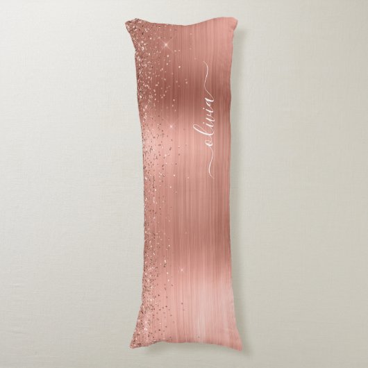 つや消しメタルバラ金ゴールドピンクグリッターモノグラム ボディピロー (正面縦)