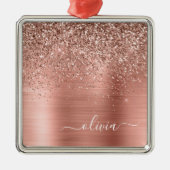 つや消しメタルバラ金ゴールドピンクグリッターモノグラム メタルオーナメント (正面)