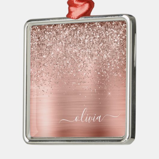 つや消しメタルバラ金ゴールドピンクグリッターモノグラム メタルオーナメント (左)