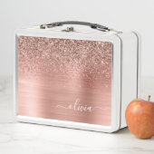 つや消しメタルバラ金ゴールドピンクグリッターモノグラム メタルランチボックス (インサイチュ)