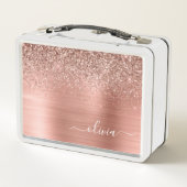 つや消しメタルバラ金ゴールドピンクグリッターモノグラム メタルランチボックス (裏面)