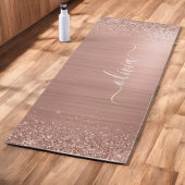 つや消しメタルバラ金ゴールドピンクグリッターモノグラム ヨガマット