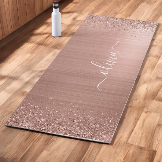 つや消しメタルバラ金ゴールドピンクグリッターモノグラム ヨガマット