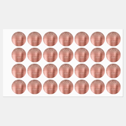 つや消しメタルバラ金ゴールドピンクグリッターモノグラム ラベル (シート)