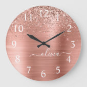 つや消しメタルバラ金ゴールドピンクグリッターモノグラム ラージ壁時計 (正面)