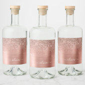 つや消しメタルバラ金ゴールドピンクグリッターモノグラム リキュールボトルラベル (ボトル)