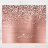 つや消しメタルバラ金ゴールドピンクグリッターモノグラム リキュールボトルラベル (シングルラベル)